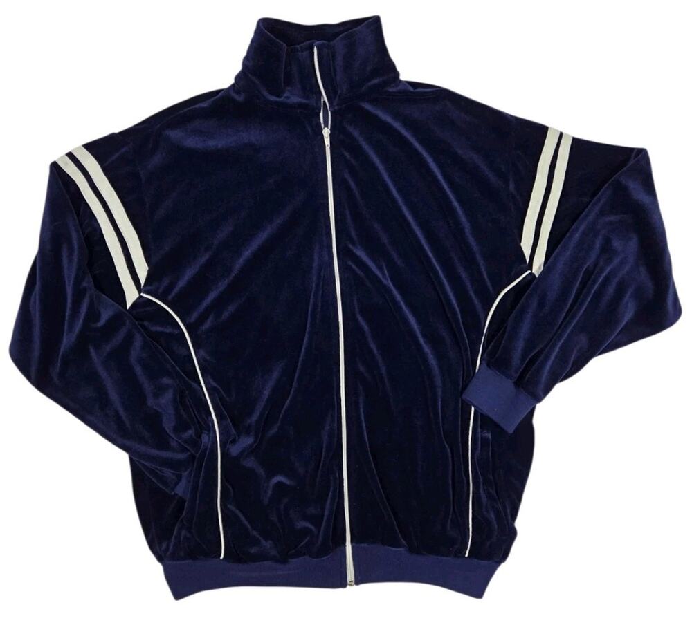 80s Blue Velour Track Jacket Sprint For The Big Man Zip Up Vintage Casual XL Big